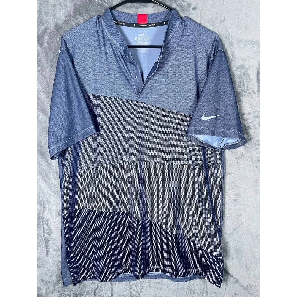 Nike Tiger Woods Golf Men's Blade Collar Shirt Blue Print Size Medium